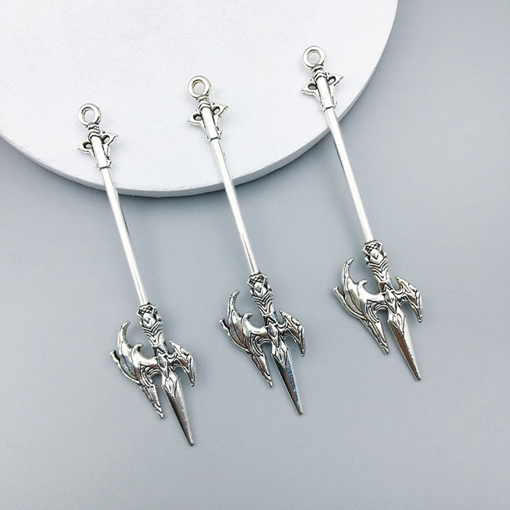Darklord’s Dual Axe Spear Alloy Pendant Charm for Fantasy Jewelry Cosplay NWT